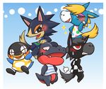  alligator animal_crossing bird black_eyes black_hair blonde_hair blush crocodilian cube del doubutsu_no_mori ed horse nintendo open_mouth penguin red_eyes roscoe tail wolf wolfgang 