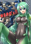  armored_core armored_core:_for_answer blue_eyes bodysuit breasts celebrity_ash_(armored_core) erect_nipples female from_software girl green_hair gun large_breasts listless_time long_hair may_greenfield mecha ment rifle weapon 