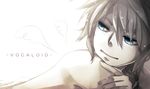  blue_eyes grey kagamine_len looking_back male_focus mukkun nude ponytail smile solo vocaloid wings 