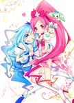  bad_id bad_pixiv_id bare_shoulders blue_choker blue_eyes blue_hair blue_skirt boots bow choker chypre_(heartcatch_precure!) coffret_(heartcatch_precure!) cure_blossom cure_marine hair_ribbon hanasaki_tsubomi heartcatch_precure! knee_boots kurumi_erika long_hair magical_girl multiple_girls pink_bow pink_choker pink_eyes pink_hair ponytail precure random_(ningen_modoki) ribbon school_uniform serafuku skirt thighhighs white_legwear 