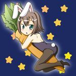  animal_ears baka_to_test_to_shoukanjuu blush bunny_ears bunnysuit carrot chibi crossdress crossdressing green_eyes kinoshita_hideyoshi looking_at_viewer open_mouth pantyhose short_hair trap 