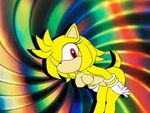  amy_rose anthro blonde_hair breasts female gradient_background hair hedgehog looking_at_viewer low_res mammal nude rainbow_background red_eyes sega short_hair solo sonic_(series) super_form swirl_background swirl_backround tail unknown_artist 