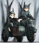  animal_ears animal_helmet bad_id bad_pixiv_id blonde_hair bmw_r75 bolt_action coat coh ears_through_headwear goggles goggles_on_headwear ground_vehicle gun helmet machine_gun mars_expedition mauser_98 mg34 military military_uniform motor_vehicle motorcycle multiple_girls red_eyes rifle sidecar stahlhelm thighhighs uniform weapon wehrmacht world_war_ii 