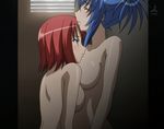  blue_hair breasts cap kampfer large_breasts mishima_akane naked nude red_hair screencap senou_natsuru stitch stitched yuri 