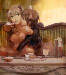  6066 amputee animal_ears bangs blonde_hair blouse blue_eyes breasts brown_eyes brown_hair cake clothed_female_nude_female collarbone couch cup eye_contact feeding food food_on_body food_on_face indoors long_sleeves looking_at_another lynette_bishop medium_breasts messy miyafuji_yoshika multiple_girls nipples non-web_source nude open_mouth pussy quadruple_amputee short_hair skirt source_request strike_witches table tea teacup teapot tongue uncensored world_witches_series yuri 