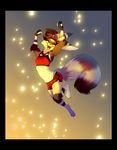  cute digit female fingerless_gloves happy leaping midriff raccoon shorts solo sulacoyote thong woo_yay 