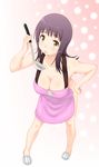  apron breasts cleavage itsuwa kesuida ladle large_breasts naked_apron purple_hair sandals short_hair solo to_aru_majutsu_no_index tongue yellow_eyes 