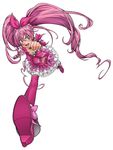  blue_eyes blush bow cure_melody frills fukudahda high_heels houjou_hibiki long_hair magical_girl midriff navel pink_bow pink_hair precure shoes skirt solo suite_precure thighhighs twintails very_long_hair wrist_cuffs 