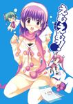  &gt;_&lt; :o chibi closed_eyes hairband hiiragi_noa jpeg_artifacts letter love_letter mamiya_yumi mm! multiple_girls non-web_source open_mouth purple_hair qp:flapper sweatdrop sweater thighhighs yuuno_arashiko 