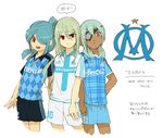  3boys afuro_terumi chickenb france inazuma_eleven inazuma_eleven_(series) kazemaru_ichirouta male male_focus multiple_boys olympique_de_marseille sakuma_jirou soccer_uniform sportswear 