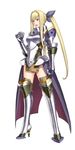  absurdres ar_tonelico ar_tonelico_iii armor blonde_hair bow clenched_hands high_heels highres legs long_hair long_legs nagi_ryou official_art open_mouth purple_eyes sakia-rumei shoes solo thighs 