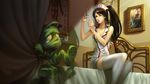  akali amumu bandages bed black_hair breasts cleavage green_eyes hat highres league_of_legends long_hair medium_breasts mummy nurse nurse_akali official_art ponytail shen syringe thighhighs zettai_ryouiki 