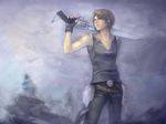 belt brown_hair dissidia_012_final_fantasy dissidia_final_fantasy final_fantasy final_fantasy_viii gunblade habbitrot male_focus multiple_belts solo squall_leonhart weapon 