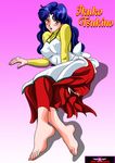  adult apron barefoot bishoujo_senshi_sailor_moon blush embarrassed erect_nipples housewife long_hair lying milf older tsukino_ikuko wavy_hair 