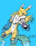  breast_fondling breasts canine chest_tuft claws collaboration digimon dread dripping elbow_gloves empty face_markings female fondling fox gloves one_eye_closed pool pussy renamon solo tail water wet 
