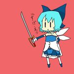  blue_hair bow cirno cosplay hair_bow mahou_shoujo_madoka_magica miki_sayaka miki_sayaka_(cosplay) solo sword touhou translated weapon wings 