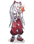  bad_id bad_pixiv_id boots bow fire fujiwara_no_mokou hair_bow long_hair miranko pants ponytail red_eyes silver_hair sketch solo suspenders touhou very_long_hair 