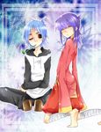  1boy 1girl 2d 2d_(gorillaz) blue_hair food gorillaz noodle noodle_(gorillaz) noodles purple_hair wink 