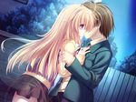  blonde_hair game_cg kiss meri_chri mikagami_mamizu night purple_eyes seiya_mashiro skirt whirlpool 