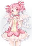 blush bubble_skirt choker gloves hands_on_own_chest kaname_madoka magical_girl mahou_shoujo_madoka_magica mijinkouka pink_eyes pink_hair puffy_sleeves red_choker short_hair sketch skirt smile solo twintails white_gloves wings 