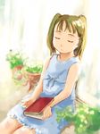  bad_id bad_pixiv_id book brown_hair child closed_eyes copyright_request dress plant short_hair sitting sleeping sleeping_upright solo takagi_hideaki twintails 