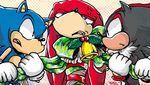  gift hedgehog knuckles_the_echidna male mistletoe sega shadow_the_hedgehog sonic_(series) sonic_the_hedgehog urahyu 