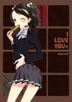  bad_id bad_pixiv_id black_hair bow box brown_eyes chocolate cover cover_page hair_bow heart jacket one_eye_closed open_mouth original saikawa_yusa school_uniform short_hair skirt smile solo twintails 