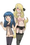  animated animated_gif blinking bloggerman blonde_hair blue_hair bottomless cynthia dawn gif hikari_(pokemon) pokemon shirona_(pokemon) topless 
