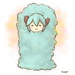  blue_hair blush chibi closed_eyes closed_mouth full_body hatsune_miku headgear sangatsu_youka simple_background smile solo standing vocaloid white_background wool 