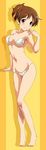  barefoot bikini blush breasts brown_eyes brown_hair covered_nipples highres hirasawa_ui k-on! medium_breasts nanashi_noiji navel ponytail smile solo string_bikini swimsuit underboob 