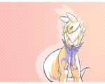  2009 blue_eyes blush breasts bushy_tail canine chest_tuft cute digimon elbow_gloves female fox hair jingx1 looking_at_viewer nude pink_background pose presenting renamon smile solo standing tail yellow yellow_hair 