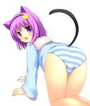  all_fours animal_ears ash_(pixiv) ass bad_id bad_pixiv_id cat_ears cat_tail fang kemonomimi_mode komeiji_satori panties purple_eyes purple_hair solo striped striped_panties tail touhou underwear 