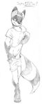  chuck_davies cuntboy ferris intersex line_art monochrome pussy raccoon shirt shorts sketch solo standing 