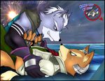  blush canine falco_lombardi fox fox_mccloud gloves grey male muscles resistance spikes star_fox tail video_games wolf wolf_o&#039;donnell 