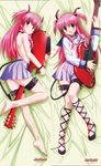  angel_beats! buckle buckles choker cuffs dakimakura fang guitar hair_ornament hair_ornaments instrument legs pink_eyes pink_hair school_uniform tail thigh_strap topless yui_(angel_beats!) 