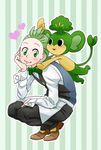  1boy dent_(pokemon) dento_(pokemon) green_eyes green_hair heart pansage pokemon yanappu 