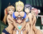  5girls bikini blonde_hair blue_hair breast_rest breasts breasts_on_head brown_hair busujima_saeko dog eyes_closed glasses headboob highres highschool_of_the_dead large_breasts maresato_alice marikawa_shizuka miyamoto_rei multiple_girls swimsuit takagi_saya zeke zeke_(highschool_of_the_dead) 