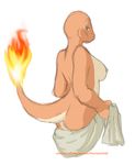  breasts butt charmander female fire nintendo nipples orange_body plain_background pok&#233;mon pok&#233;morph pok&eacute;mon side_boob solo themasterball undressing video_games white_background 