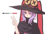  gainax hat houkago_no_pleiades nanako_(houkago_no_pleiades) peace_sign purple_hair v witch_hat 