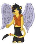 breasts butch feline female jewelry lesbian lion mercury_(artist) nose_ring parody rainbow shirt wings 
