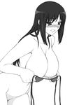  blush bra bra_removed breasts greyscale highres kurusugawa_ayaka large_breasts lingerie long_hair monochrome nipples nude shichimenchou simple_background solo sweatdrop to_heart underwear undressing 