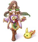  artist_request brown_hair concept_art flower green_eyes long_hair official_art oversized_object rabite ritzia seiken_densetsu seiken_densetsu_4 simple_background solo very_long_hair 