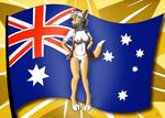  australia australian_flag breasts camel_toe canine clothed clothing commonwealth_blue_ensign dingo dog eyes_closed female flag fox mammal nipples panties skimpy solo southern_cross standing topless underwear volkcreed 