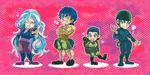  4boys bag blue_hair coco_(toriko) crossed_arms heart komatsu_(toriko) long_hair male male_focus multicolored_hair multiple_boys rope sani_(toriko) scar short_hair skull smile star toriko_(series) toriko_(toriko) turban 