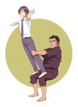  bad_id bad_pixiv_id barefoot black_hair brown_hair father_and_son feet full_body glasses gymnastics kousaka_daisuke kousaka_kyousuke mo_(ms7744) multiple_boys ore_no_imouto_ga_konna_ni_kawaii_wake_ga_nai outstretched_arms saboten_pose school_uniform short_hair spread_arms stunt 