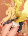  animal_ears ass blonde_hair dr_rex kanokon long_hair minamoto_chizuru miniskirt panties pantyshot pleated_skirt skirt solo sweater tail translation_request underwear white_panties 