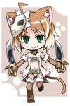  animal_ears bell brown_hair cat_ears cat_tail green_eyes kugelschreiber mask midriff short_hair solo spica_(yumekui_merry) sword tail thighhighs weapon yumekui_merry 