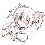  bad_id bad_pixiv_id blush face gloves heavy_breathing kaname_madoka mahou_shoujo_madoka_magica monochrome nironiro one_eye_closed pulque sexually_suggestive short_hair simple_background sketch solo spot_color suggestive_fluid twintails upper_body 