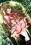  absurdres boots braid brown_hair dutch_angle flower green_eyes hand_in_hair highres kanbe_kotori long_hair mayuzaki_yuu md5_mismatch rewrite solo thighhighs twin_braids very_long_hair white_legwear 