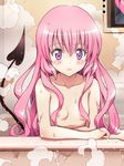  bath colorized cropped demon_tail flat_chest long_hair nana_asta_deviluke nipples pink_hair purple_eyes solo tail to_love-ru yabuki_kentarou yamaiwa_shuuhai 